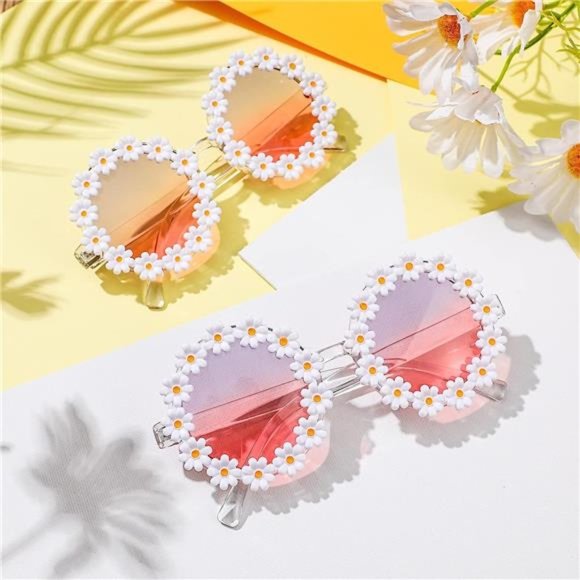 3 Packs Retro Daisy Sunglasses for Women Flower Round Disco Sunglasses Floral main image 5